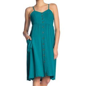 Good Luck Gem Teal Button Front Midi Sundress with Pockets Size Medium